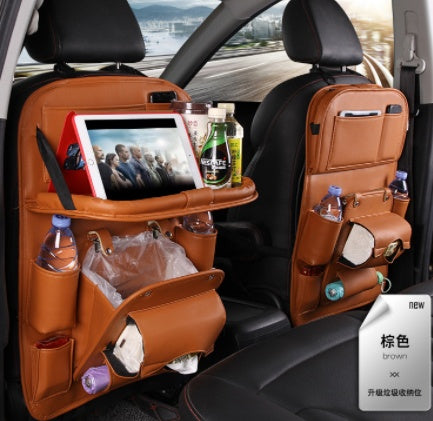 Transform Your Ride: Sleek & Functional PU Leather Car Storage Bag with Tray and Organizer